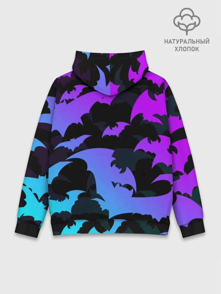 Худи мужской база хлопок / ЛЕТУЧИЕ МЫШИ ХЕЛЛОУИН НЕОН / HALLOWEEN NEON