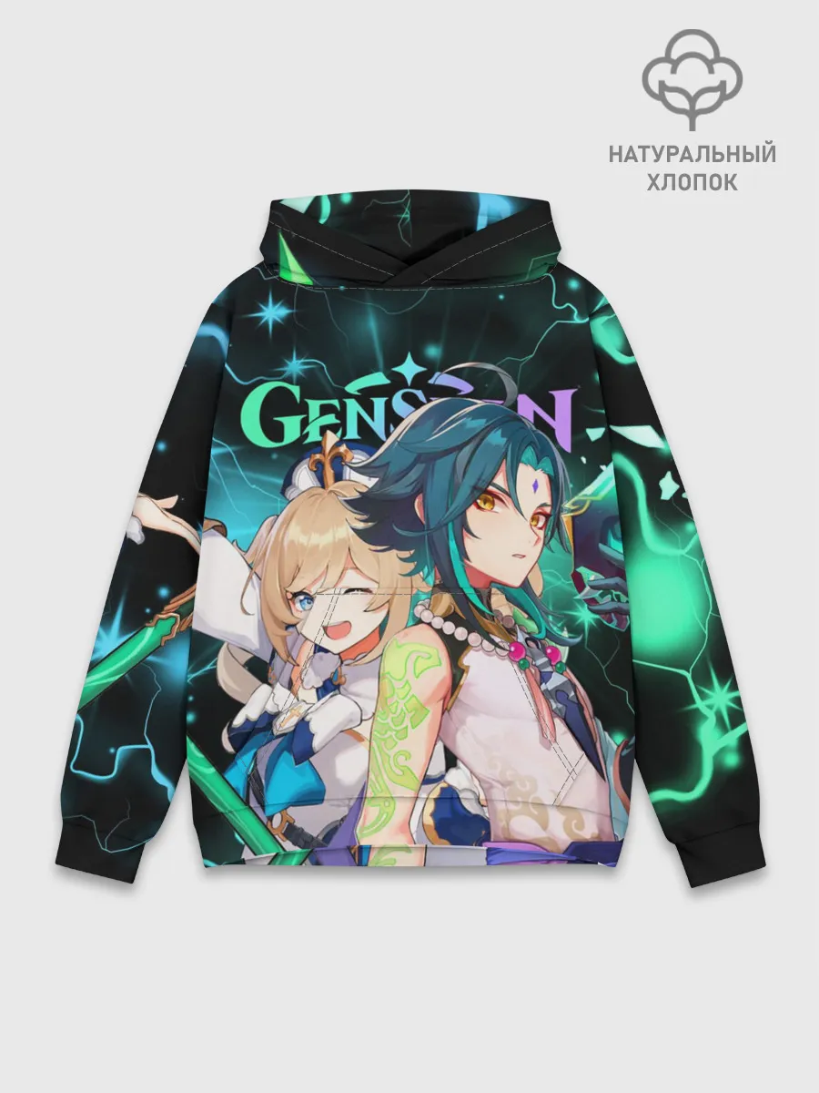 Худи мужской база хлопок / Сяо и Барбара, Genshin Impact