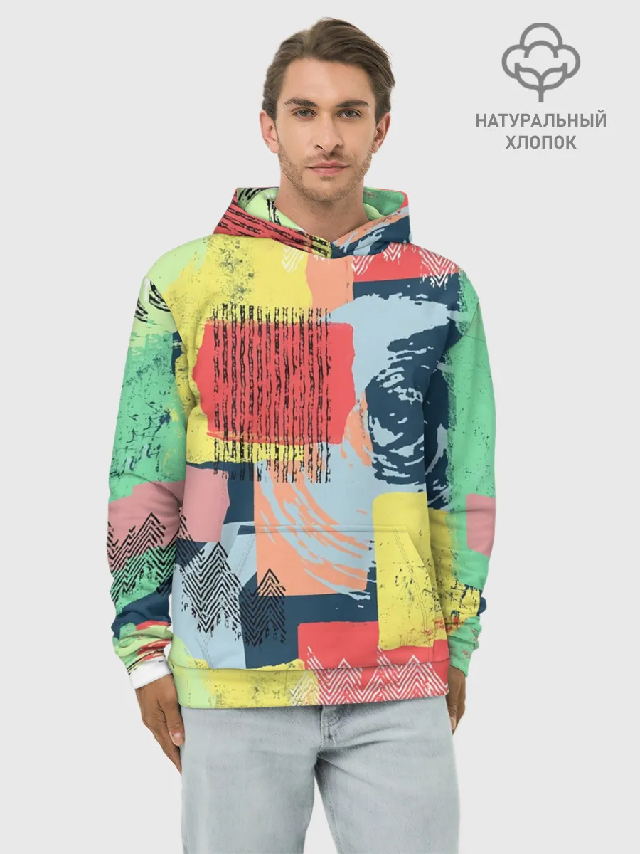 Худи мужской база хлопок / Желто-зеленый тай-дай