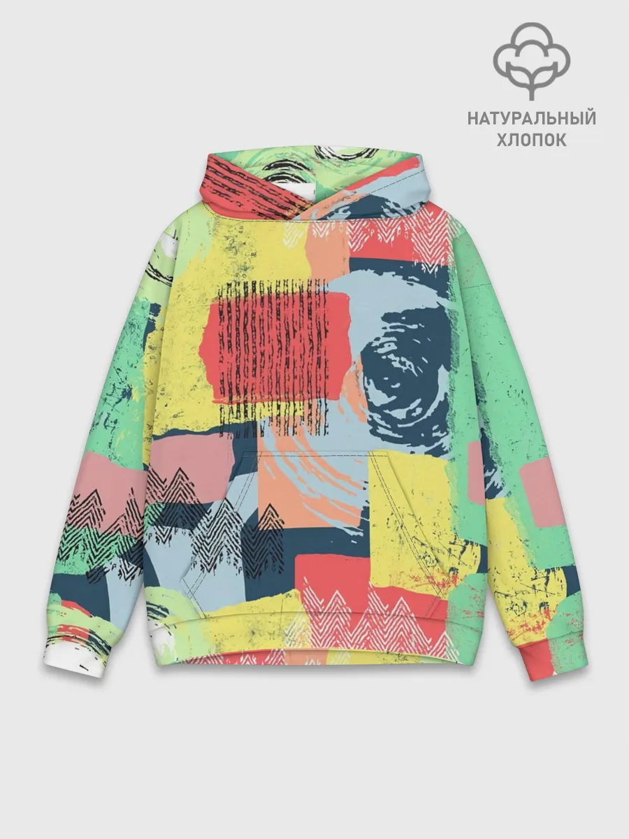 Худи мужской база хлопок / Желто-зеленый тай-дай