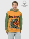 Худи мужской база хлопок / Т-Рекс с тыквой в пасте | Хэллоуин
