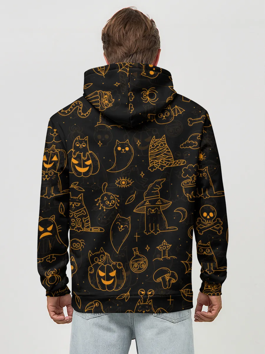 Худи мужской база хлопок / ХЕЛЛОУИН ПАТТЕРН КОТИКИ / HALLOWEEN KITTY