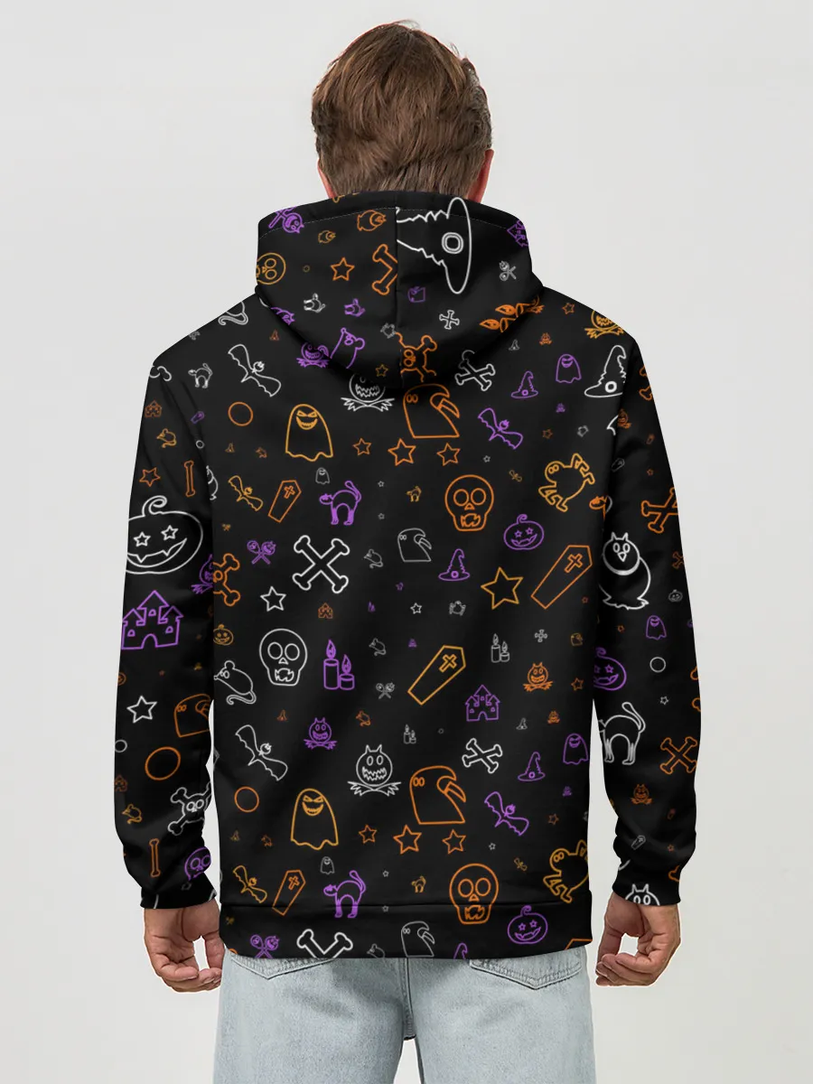 Худи мужской база хлопок / ХЕЛЛОУИН ПАТТЕРН НЕОН / HALLOWEEN NEON