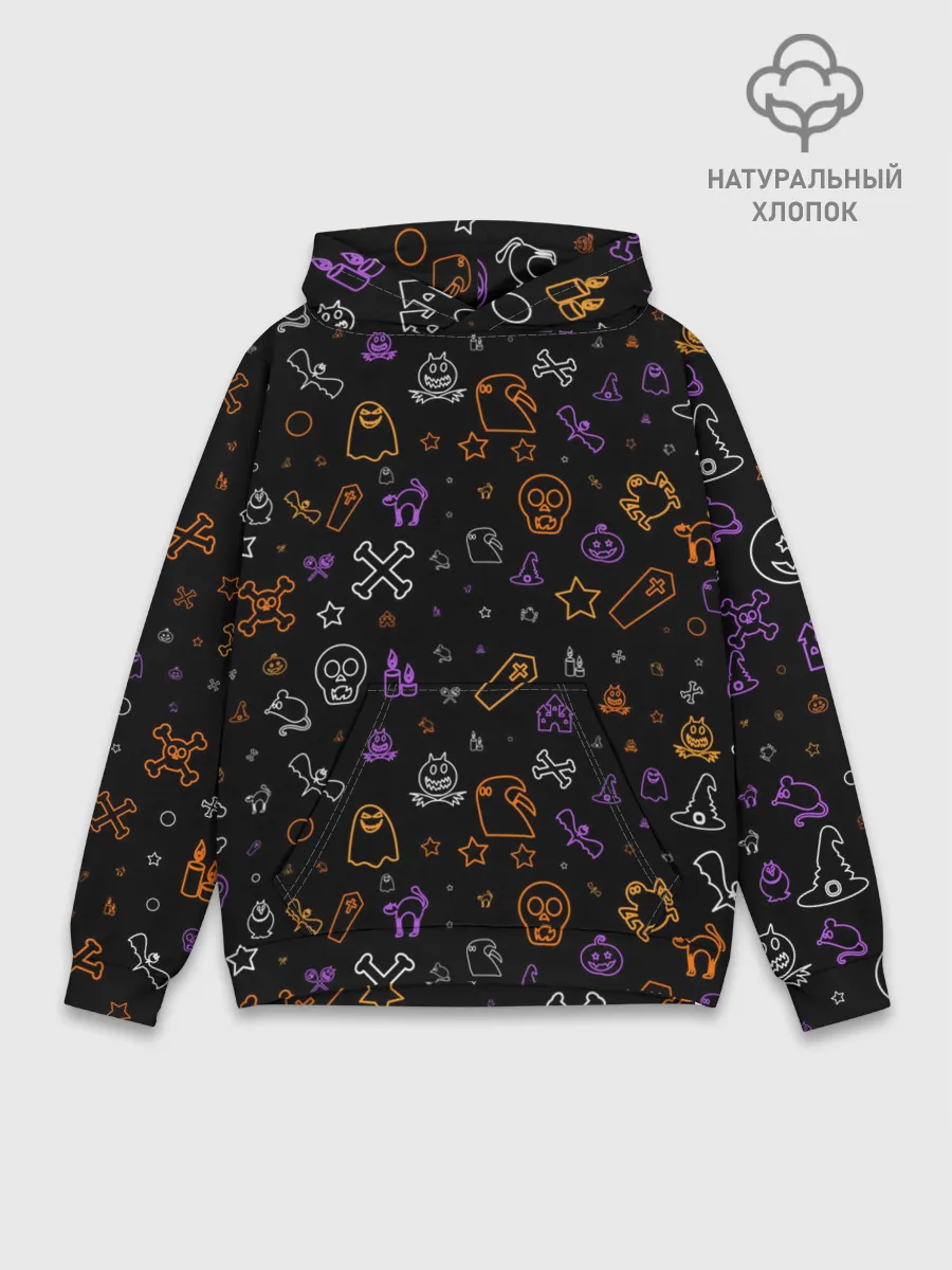 Худи мужской база хлопок / ХЕЛЛОУИН ПАТТЕРН НЕОН / HALLOWEEN NEON
