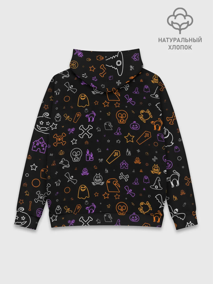 Худи мужской база хлопок / ХЕЛЛОУИН ПАТТЕРН НЕОН / HALLOWEEN NEON
