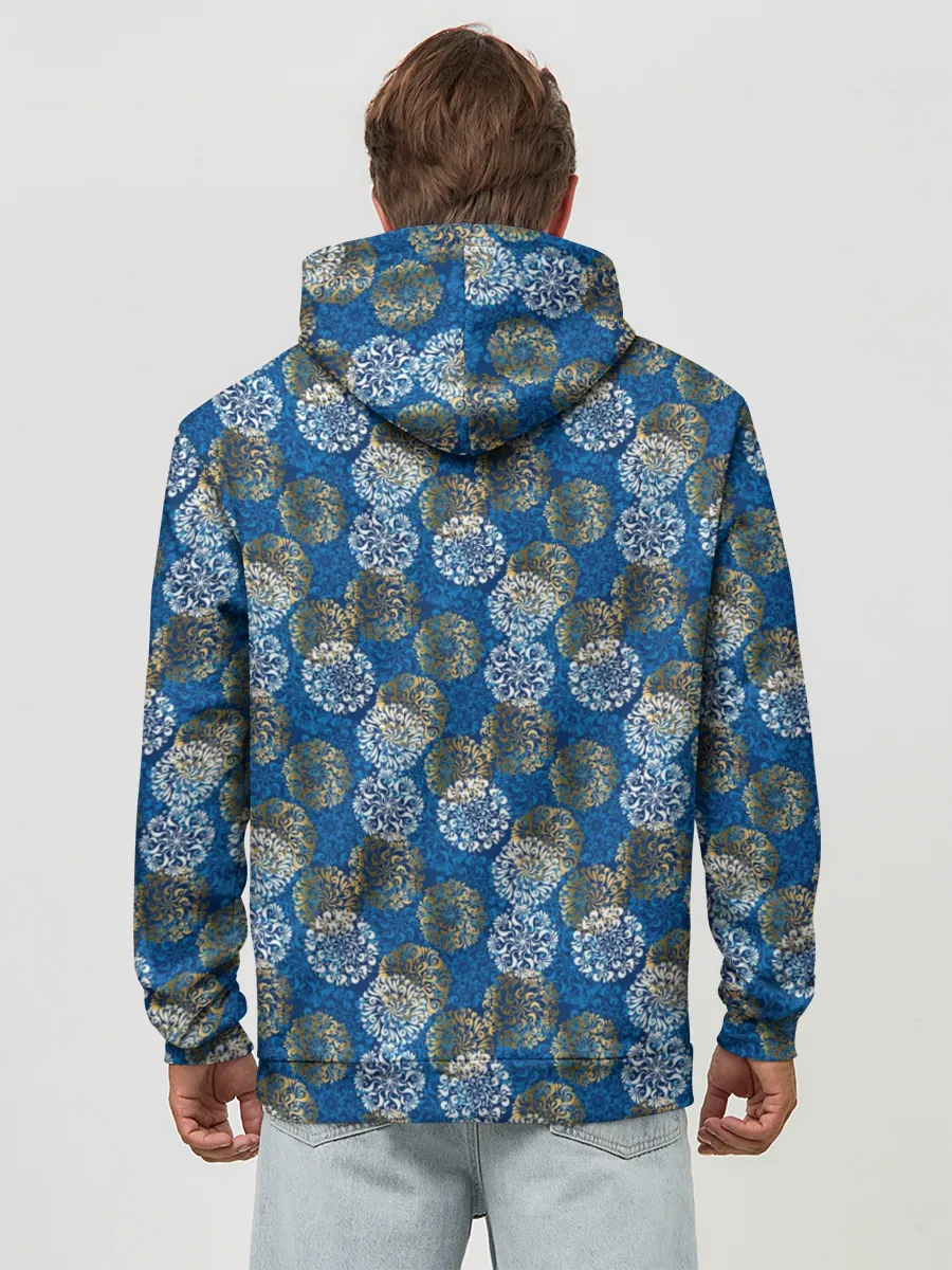 Худи мужской база хлопок / Разноцветные Новогодние Узоры