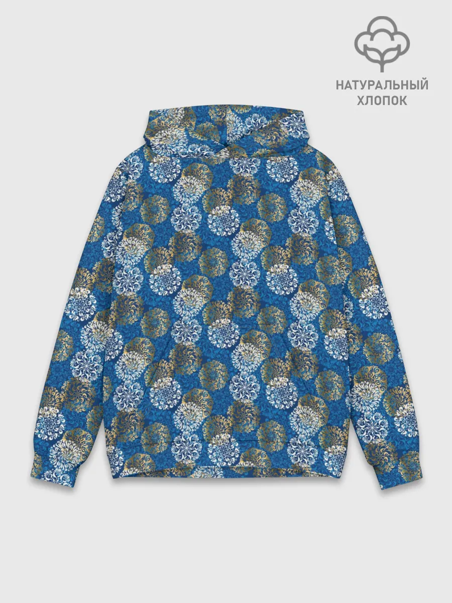 Худи мужской база хлопок / Разноцветные Новогодние Узоры