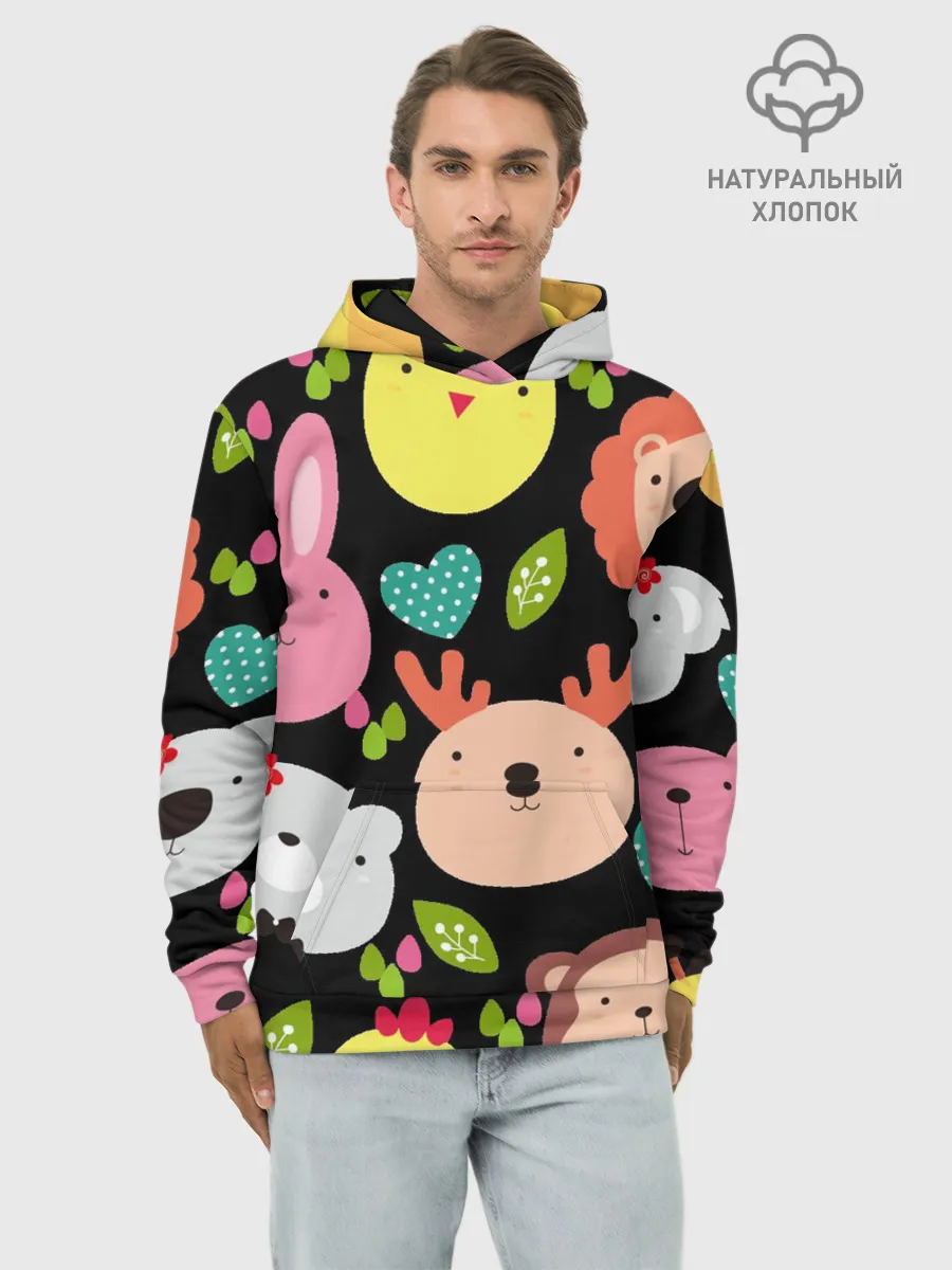 Худи мужской база хлопок / Головы милых животных