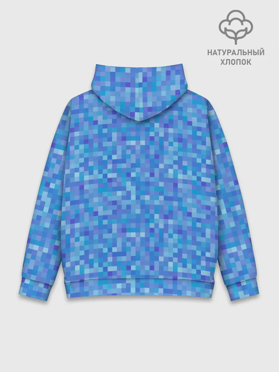 Худи мужской база хлопок / Голубая пиксель абстракция