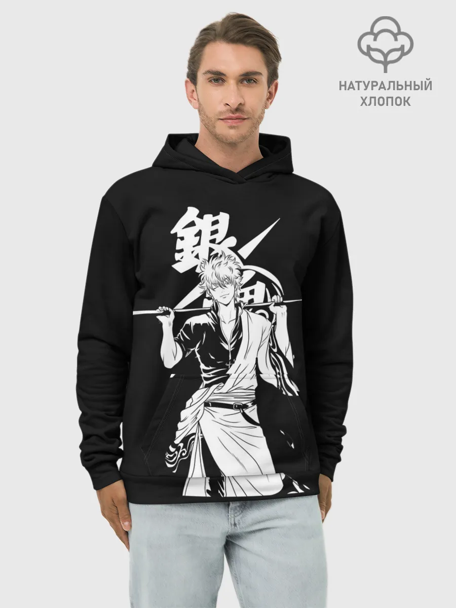 Худи мужской база хлопок / Гинтоки Саката держит меч Гинтама