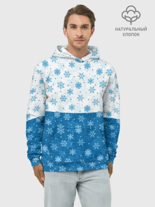 Худи мужской база хлопок / Светло-Тёмные Снежинки