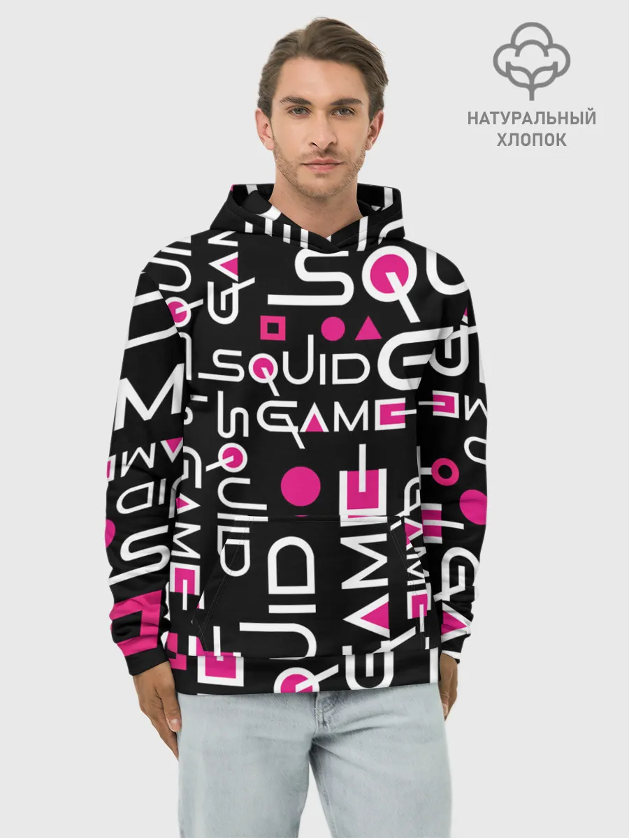 Худи мужской база хлопок / SQUID GAME ЛОГО PINK