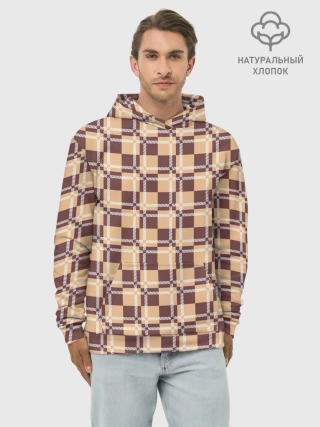 Худи мужской база хлопок / Коричневые и бежевые квадраты с линями