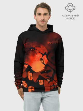Худи мужской база хлопок / Красная луна на Хэллоуин