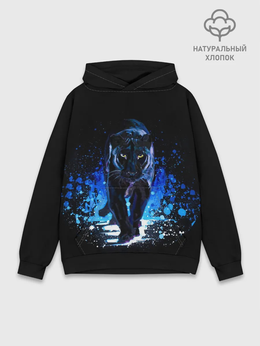 Худи мужской база хлопок / Черная пантера пятна краски