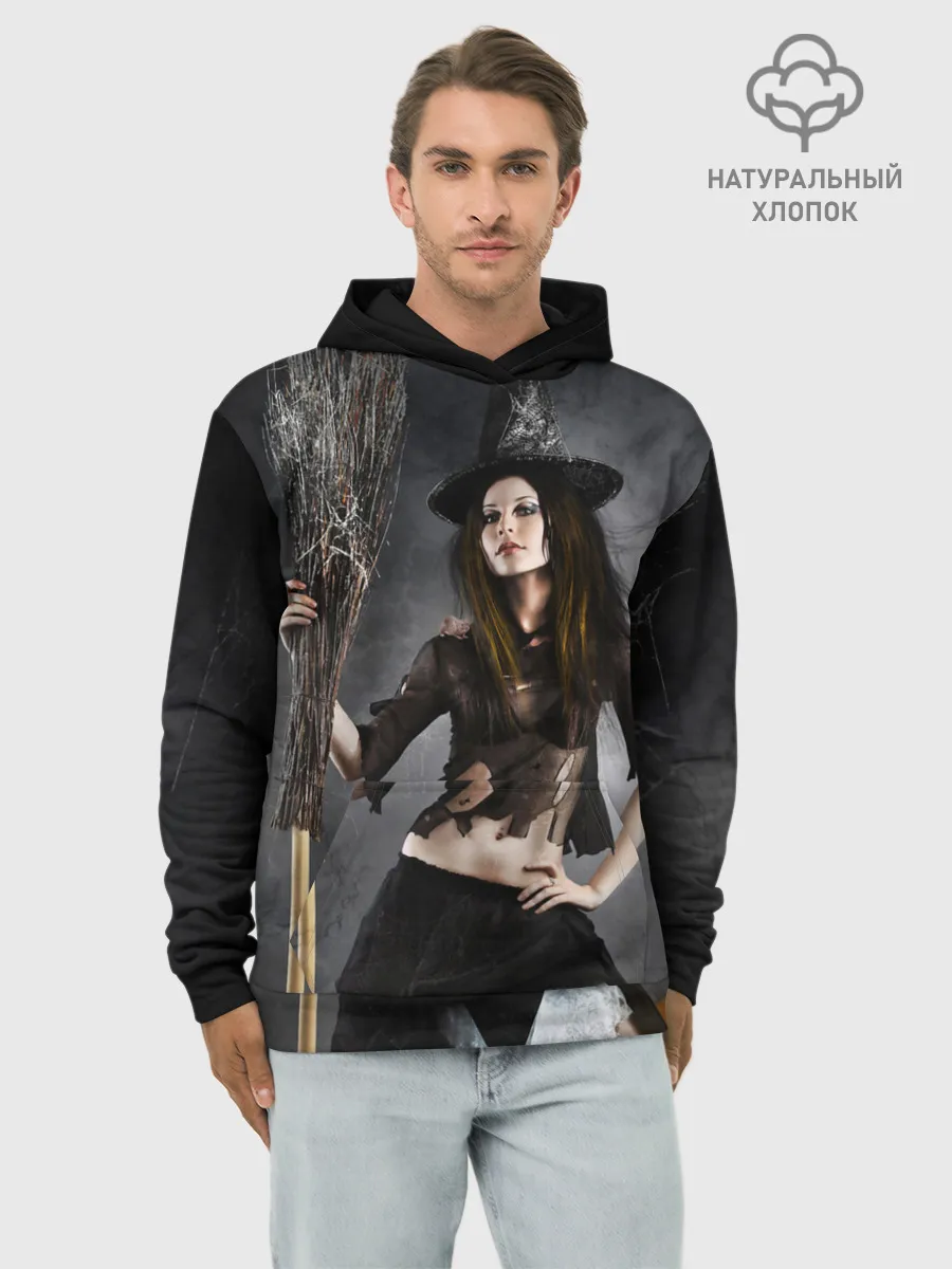Худи мужской база хлопок / Милая ведьма с метлой