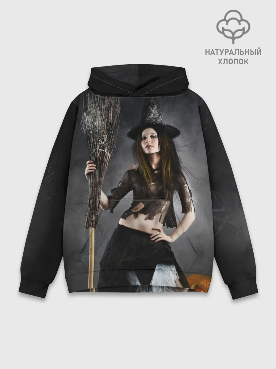 Худи мужской база хлопок / Милая ведьма с метлой