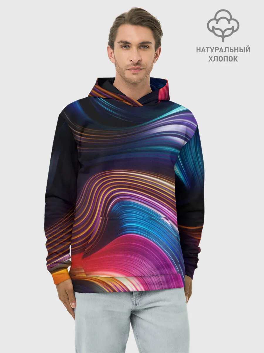 Худи мужской база хлопок / Цветные неоновые волны