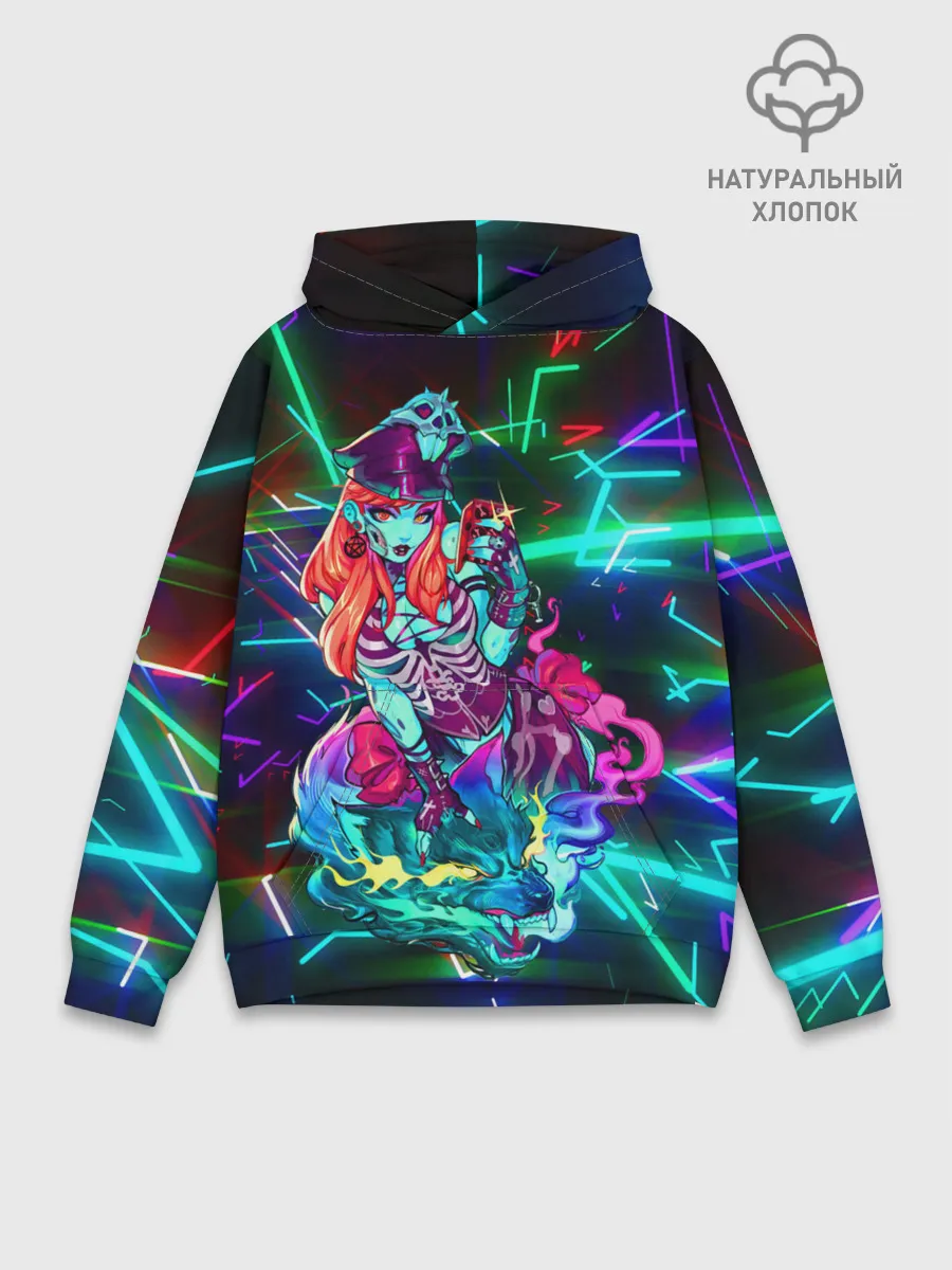 Худи мужской база хлопок / Неоновая ведьма с волком