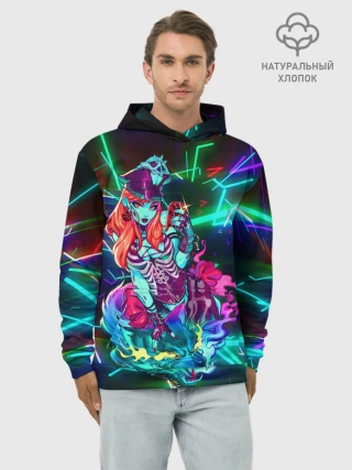 Худи мужской база хлопок / Неоновая ведьма с волком
