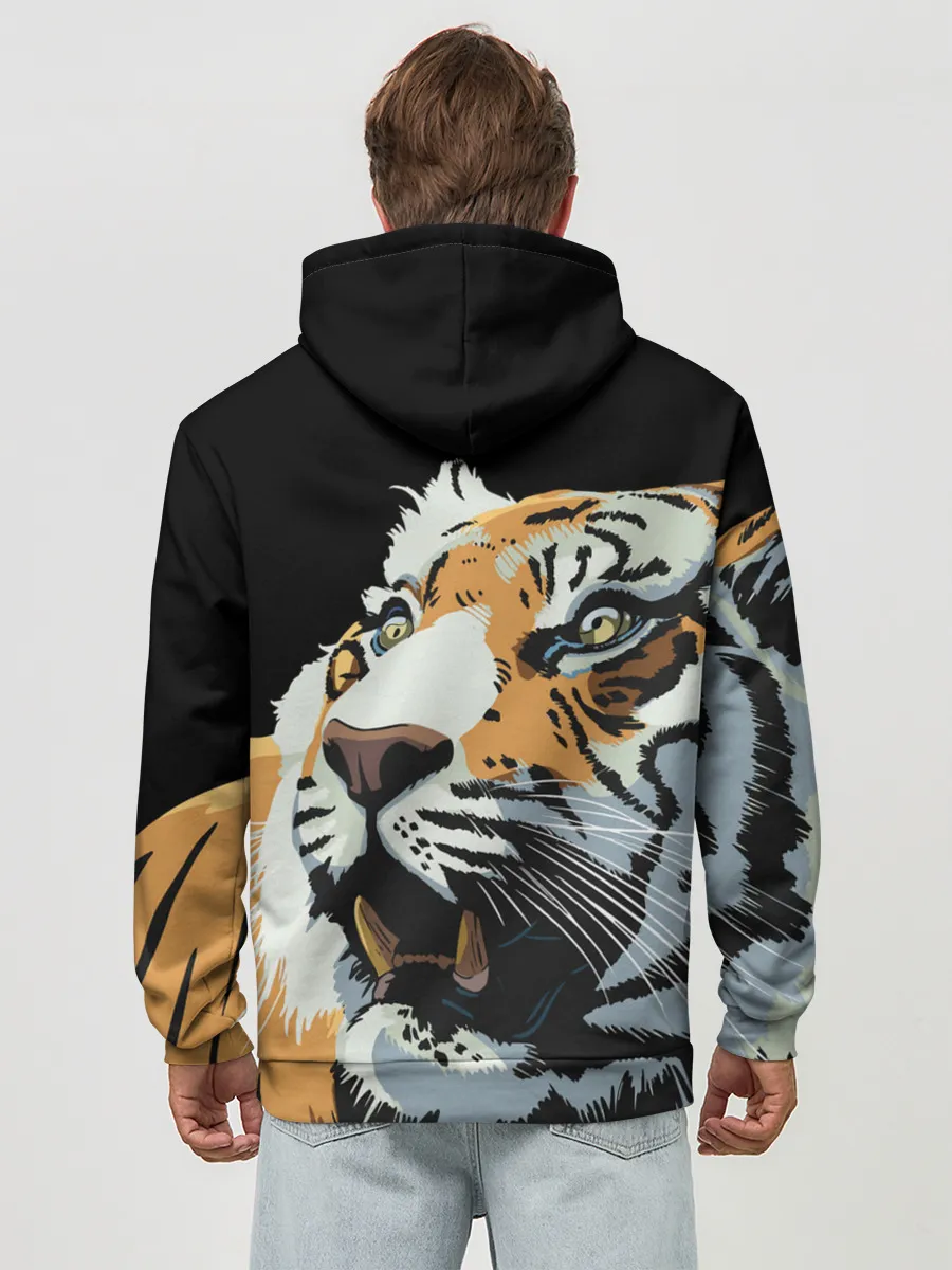 Худи мужской база хлопок / Тигр перед атакой