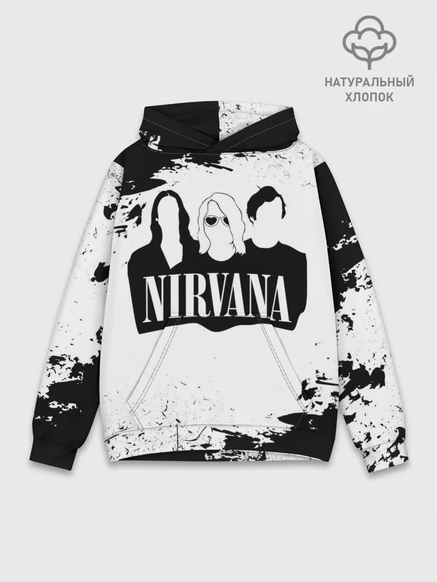 Худи мужской база хлопок / Нирвана Рок Группа Гранж ЧБ | Nirvana