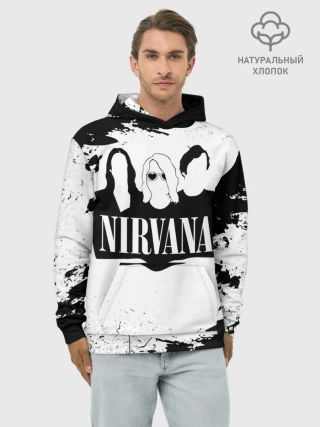 Худи мужской база хлопок / Нирвана Рок Группа Гранж ЧБ | Nirvana