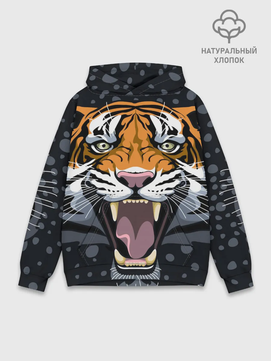 Худи мужской база хлопок / Амурский тигр в ночи