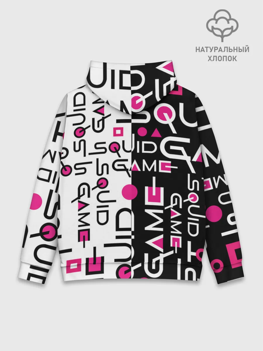 Худи мужской база хлопок / ИГРА В КАЛЬМАРА / ЧЁРНО БЕЛЫЙ ПАТТЕРН ЛОГО