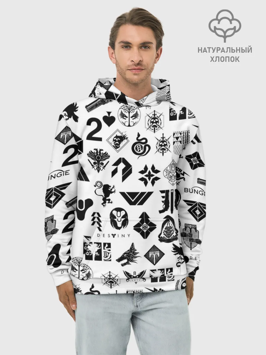 Худи мужской база хлопок / DESTINY 2 LOGO PATTERN / ДЕСТИНИ
