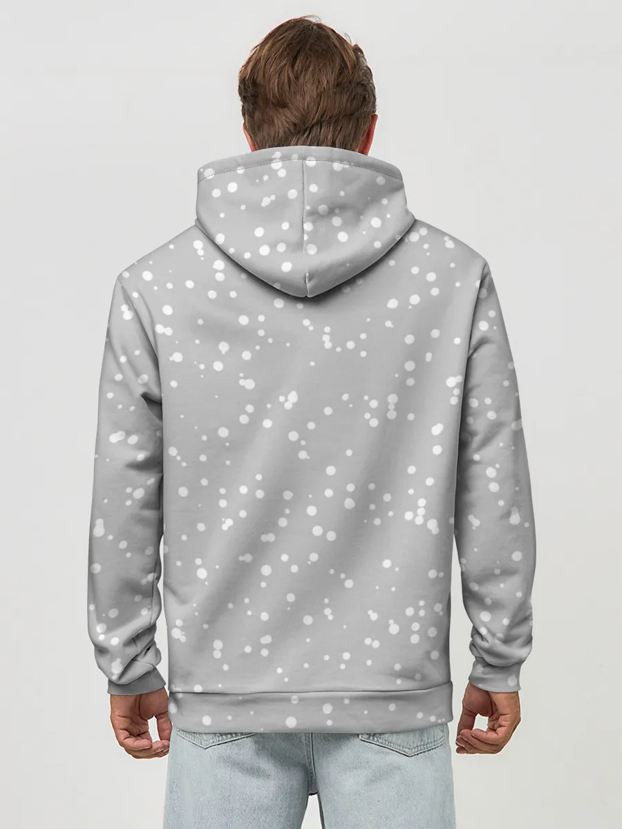 Худи мужской база хлопок / Белый тигр с красным бантом