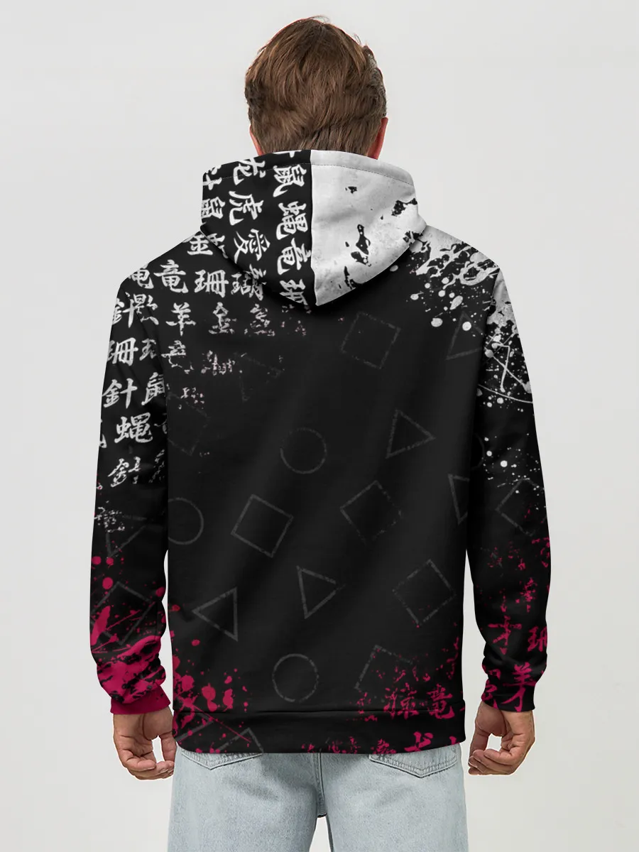 Худи мужской база хлопок / ИГРА В КАЛЬМАРА БРЫЗГИ КРАСОК / ИЕРОГЛИФЫ