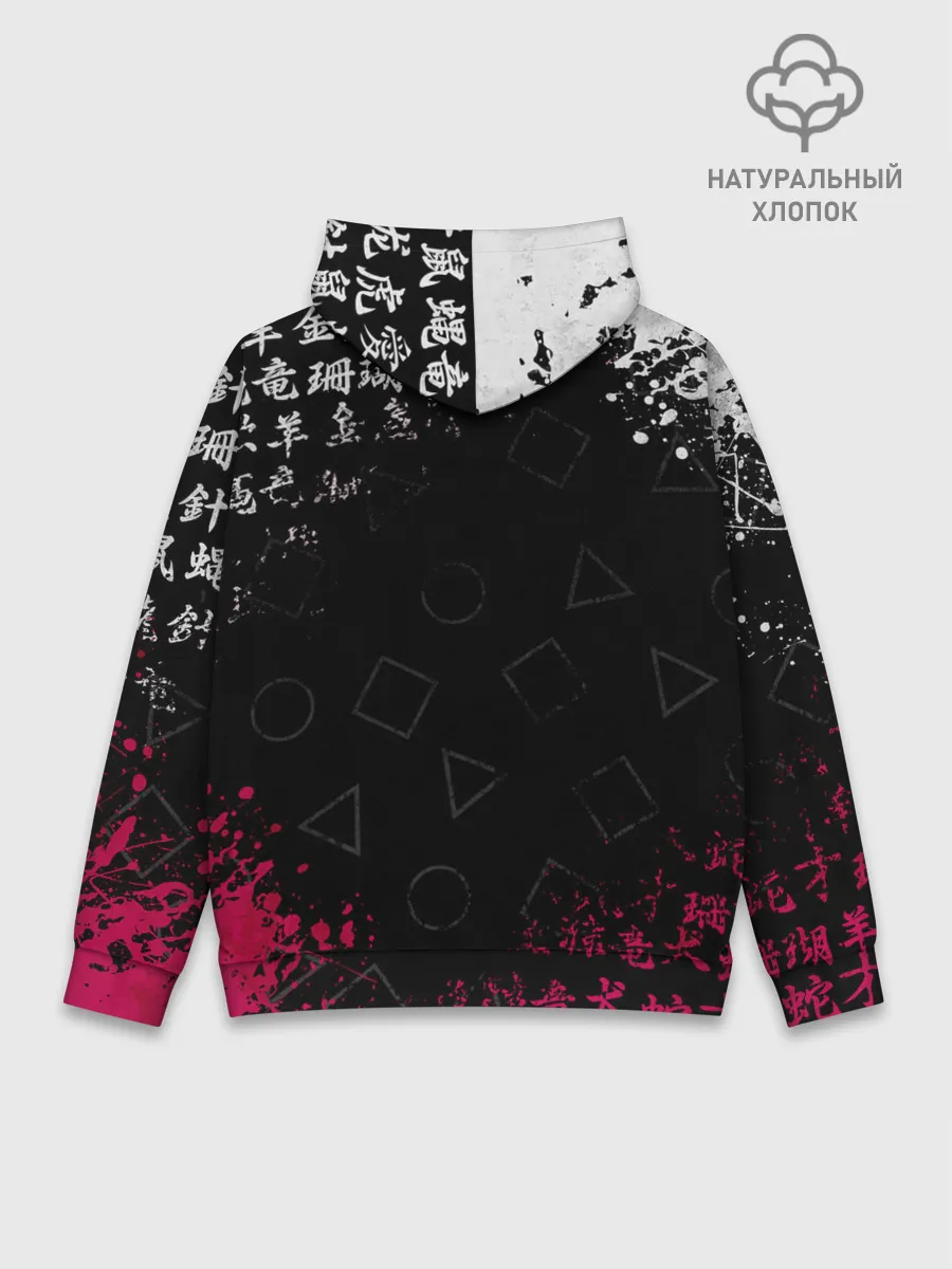 Худи мужской база хлопок / ИГРА В КАЛЬМАРА БРЫЗГИ КРАСОК / ИЕРОГЛИФЫ