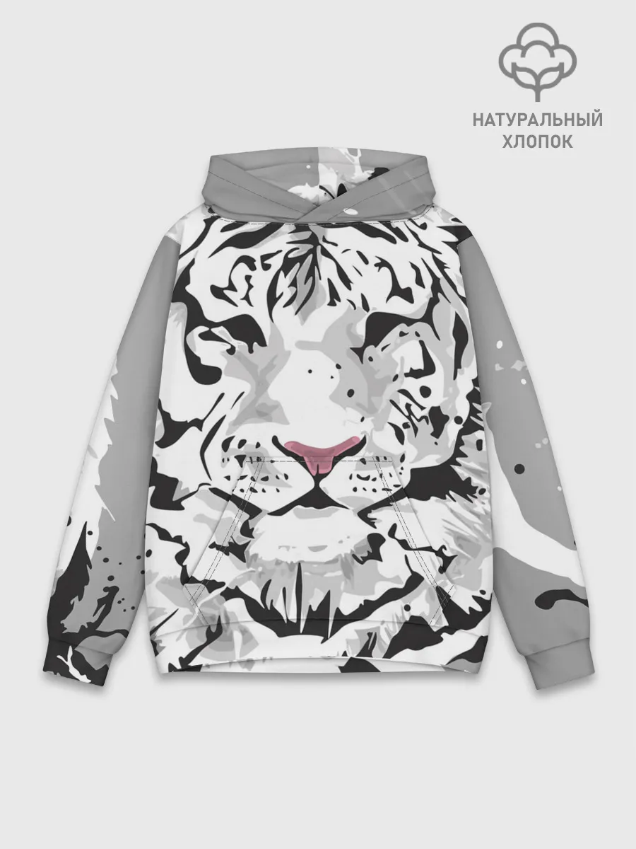 Худи мужской база хлопок / Белый снежный тигр