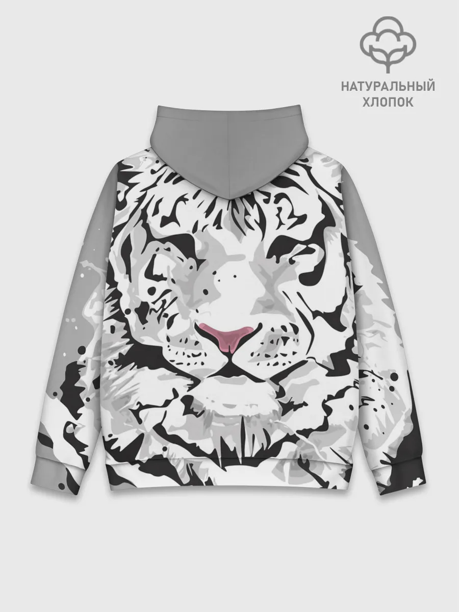 Худи мужской база хлопок / Белый снежный тигр