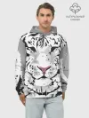 Худи мужской база хлопок / Белый снежный тигр
