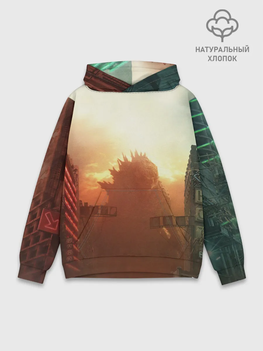 Худи мужской база хлопок / ГОДЗИЛЛА РАЗРУШАЕТ ГОРОД