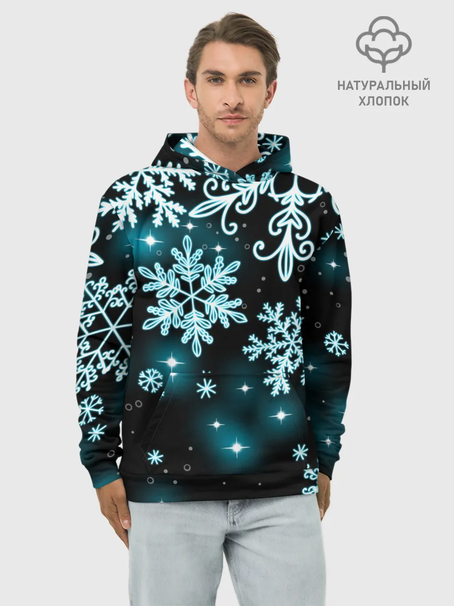 Худи мужской база хлопок / Космические снежинки