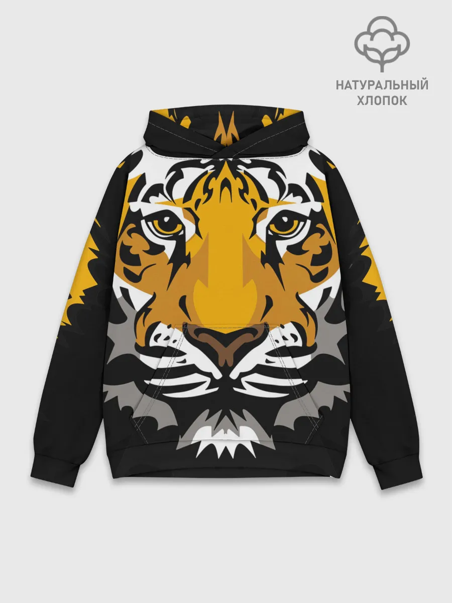 Худи мужской база хлопок / Суровый взгляд тигра