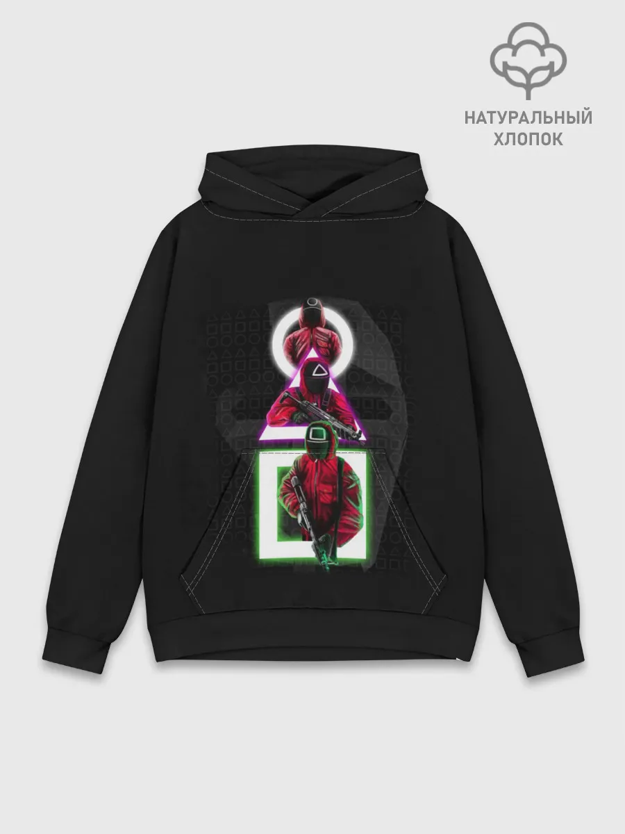 Худи мужской база хлопок / ИГРА В КАЛЬМАРА | ПЕРСОНАЖИ В МАСКАХ