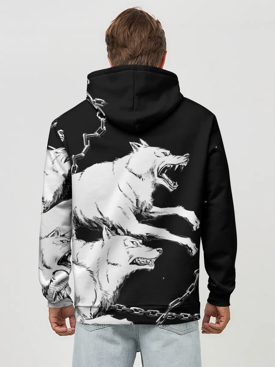 Худи мужской база хлопок / Белые волки