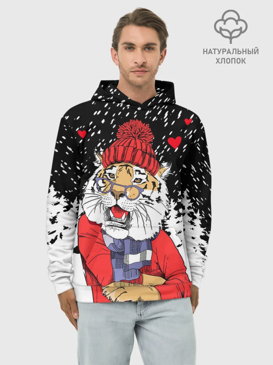 Худи мужской база хлопок / Тигр в красном