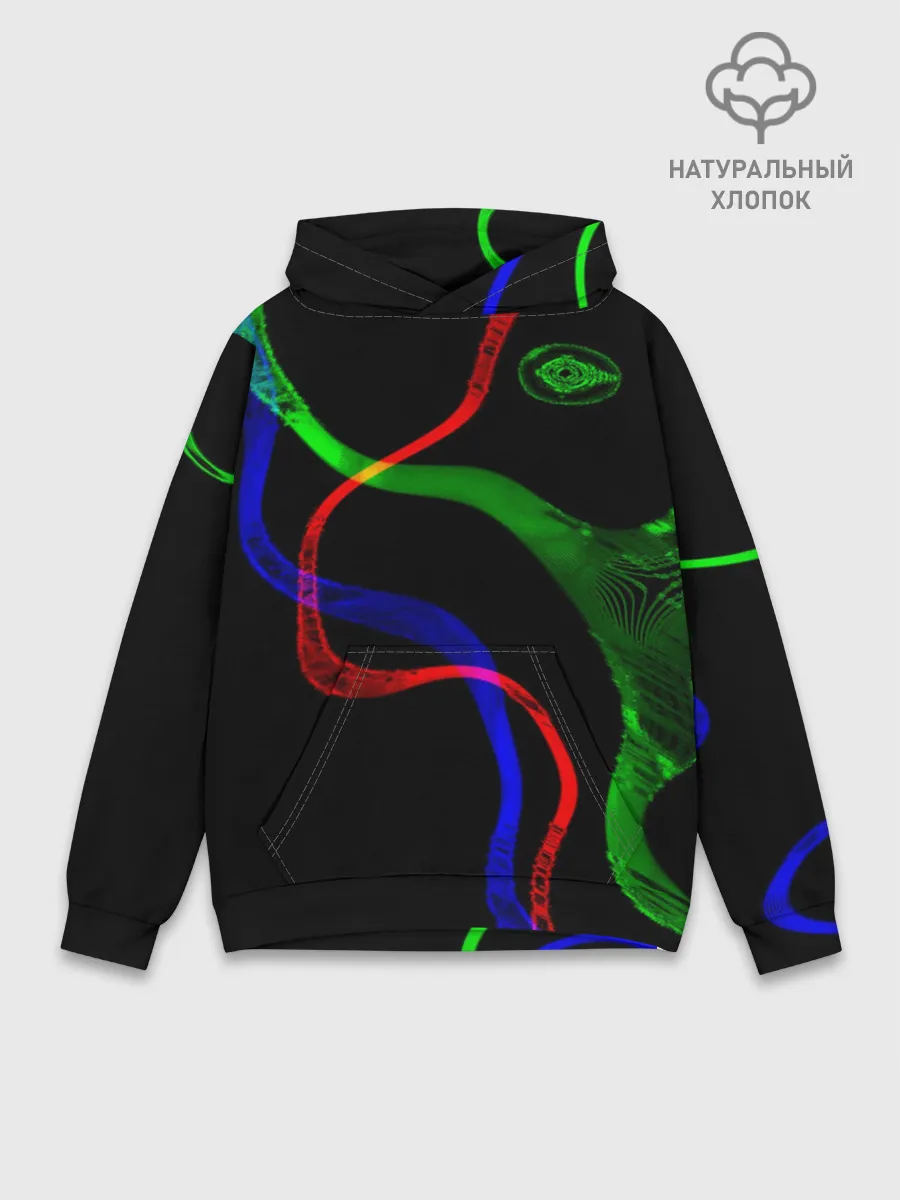 Худи мужской база хлопок / Неоновый хаос 3D/Neon chaos 3D