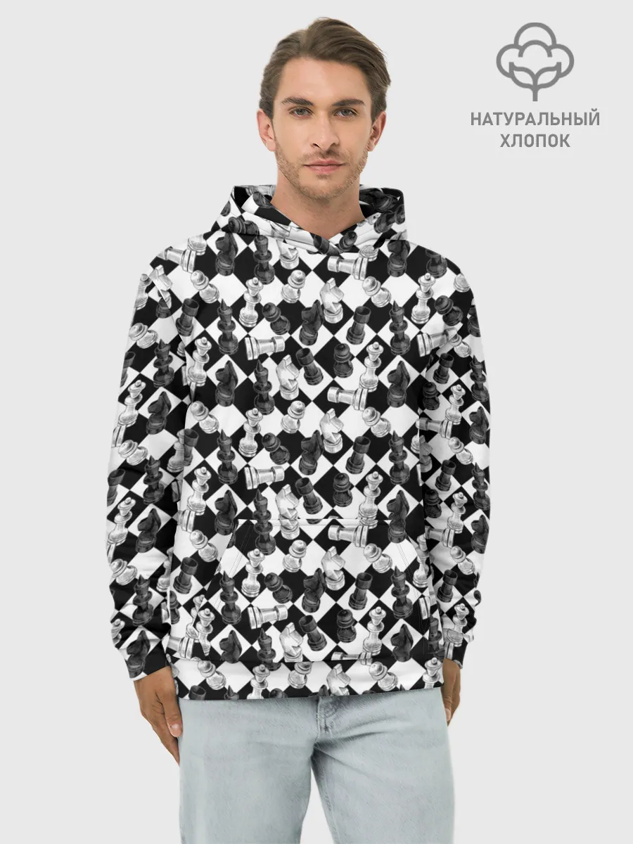 Худи мужской база хлопок / Шахматы на шахматной доске