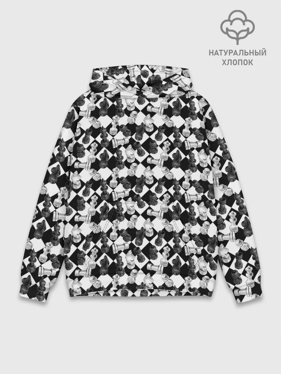 Худи мужской база хлопок / Шахматы на шахматной доске