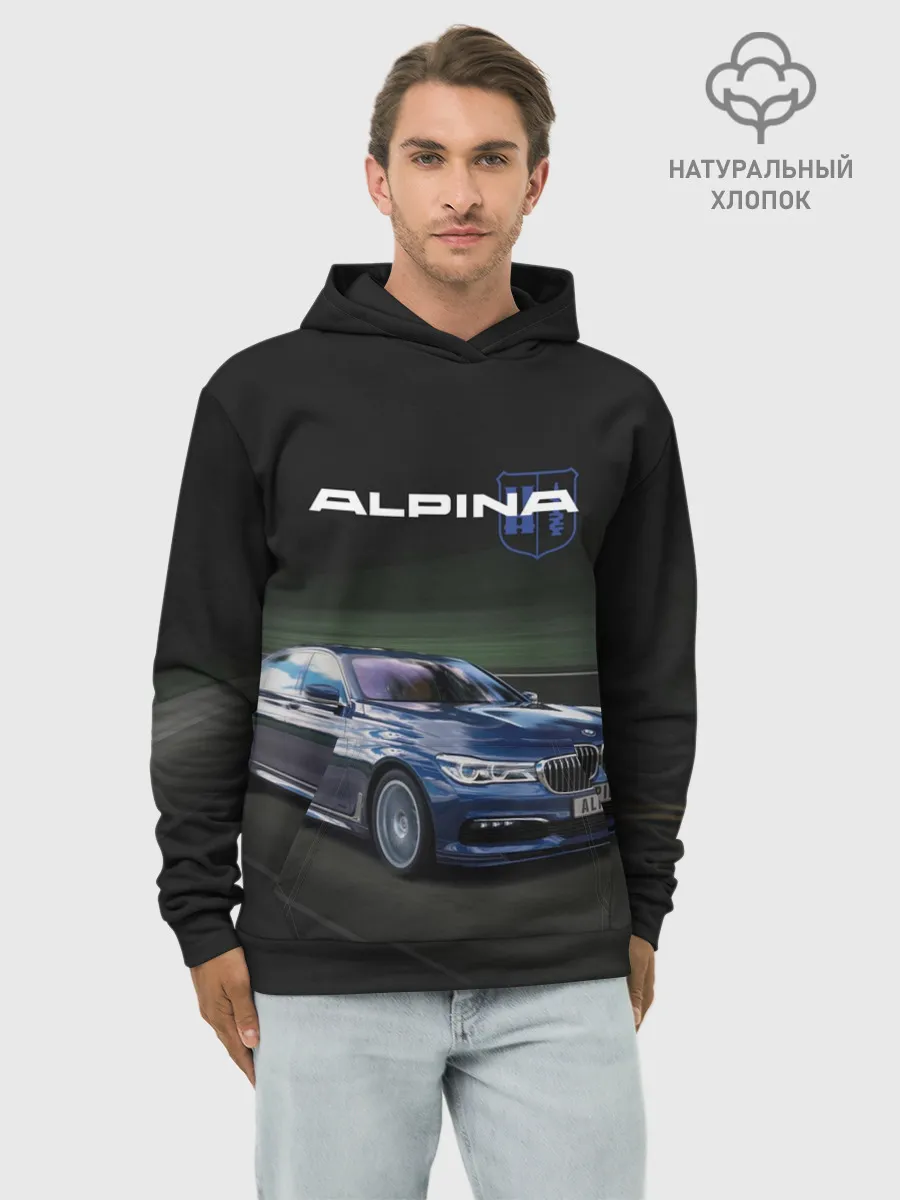 Худи мужской база хлопок / Alpina на дороге