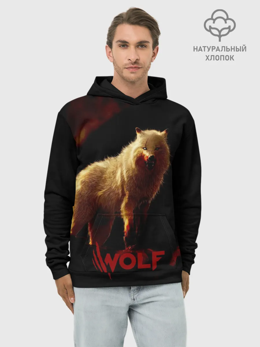 Худи мужской база хлопок / Красный волк.