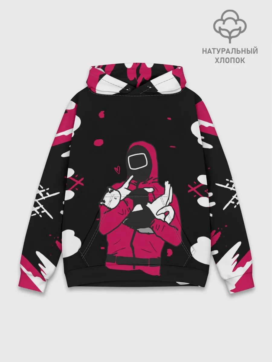 Худи мужской база хлопок / Игра в кальмара x Кот,
