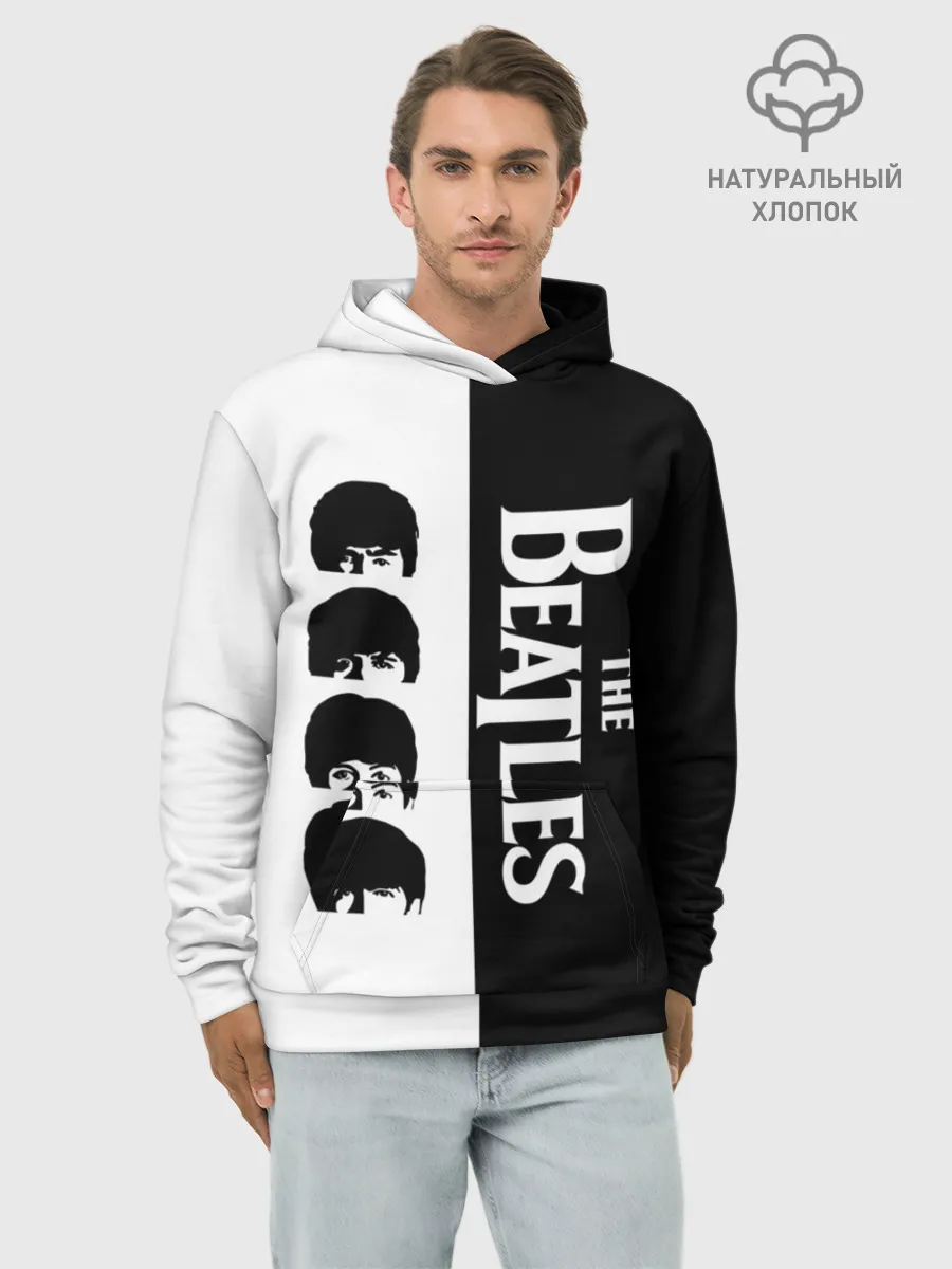Худи мужской база хлопок / The Beatles черно - белый партер