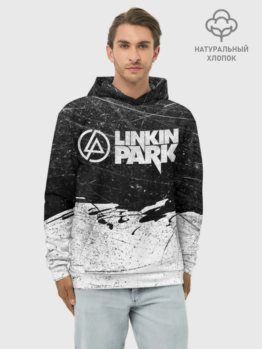 Худи мужской база хлопок / Линкин Парк Лого Рок ЧБ | Linkin Park Rock